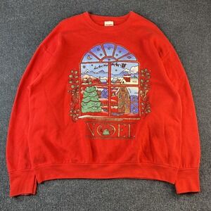 Vintage Holiday Time Sweatshirt Mens XL Red Noel Christmas Graphic 90s